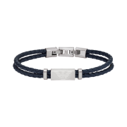 Emporio Armani Double Braided Leather Bracelet Blue Silver