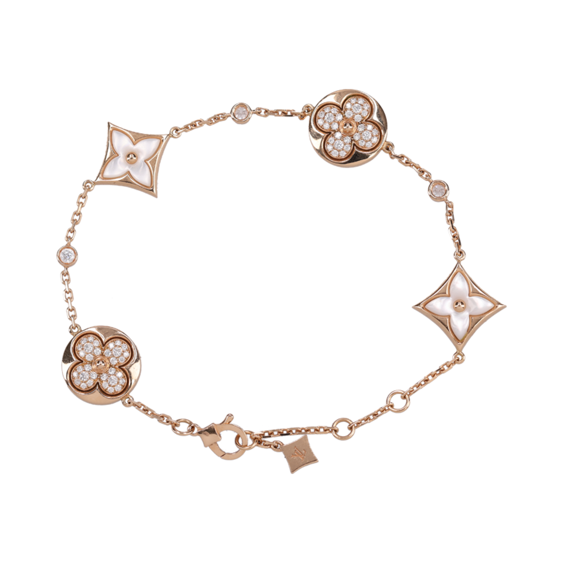 IT3OUL3PS8KK LOUIS VUITTON Star and Sun BB Multi-Motif Bracelet in 18K Pink Gold with White Mother-of-Pearl and Diamonds