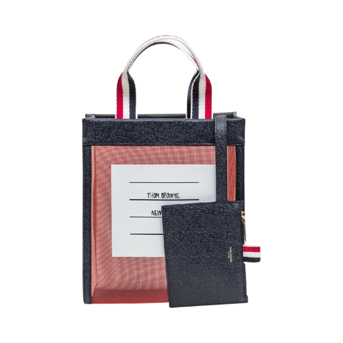 톰브라운 스몰 페이퍼 라벨 토트 RWB 핸들 펀믹스 메쉬 레드 블루 화이트(Thom Browne Small Paper Label Tote RWB Handles in Funmix Mesh Red Blue White) - 1