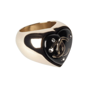 (W) Chanel Ring Metal Regin Strass & Gold Black