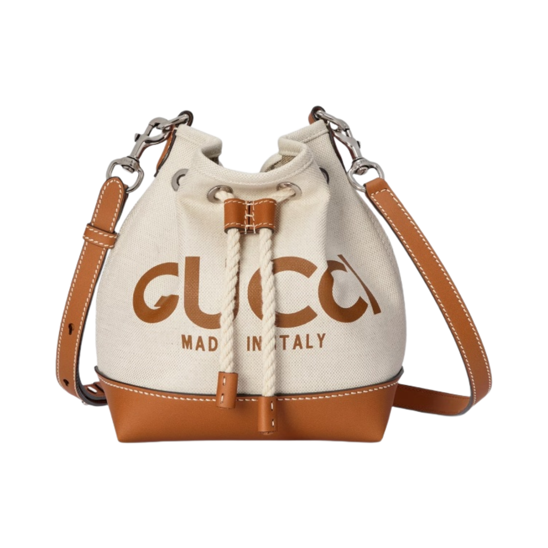 777166-FACV3-8455 Gucci Mini Shoulder Bag with Print Cotton Linen Canvas Beige Brown