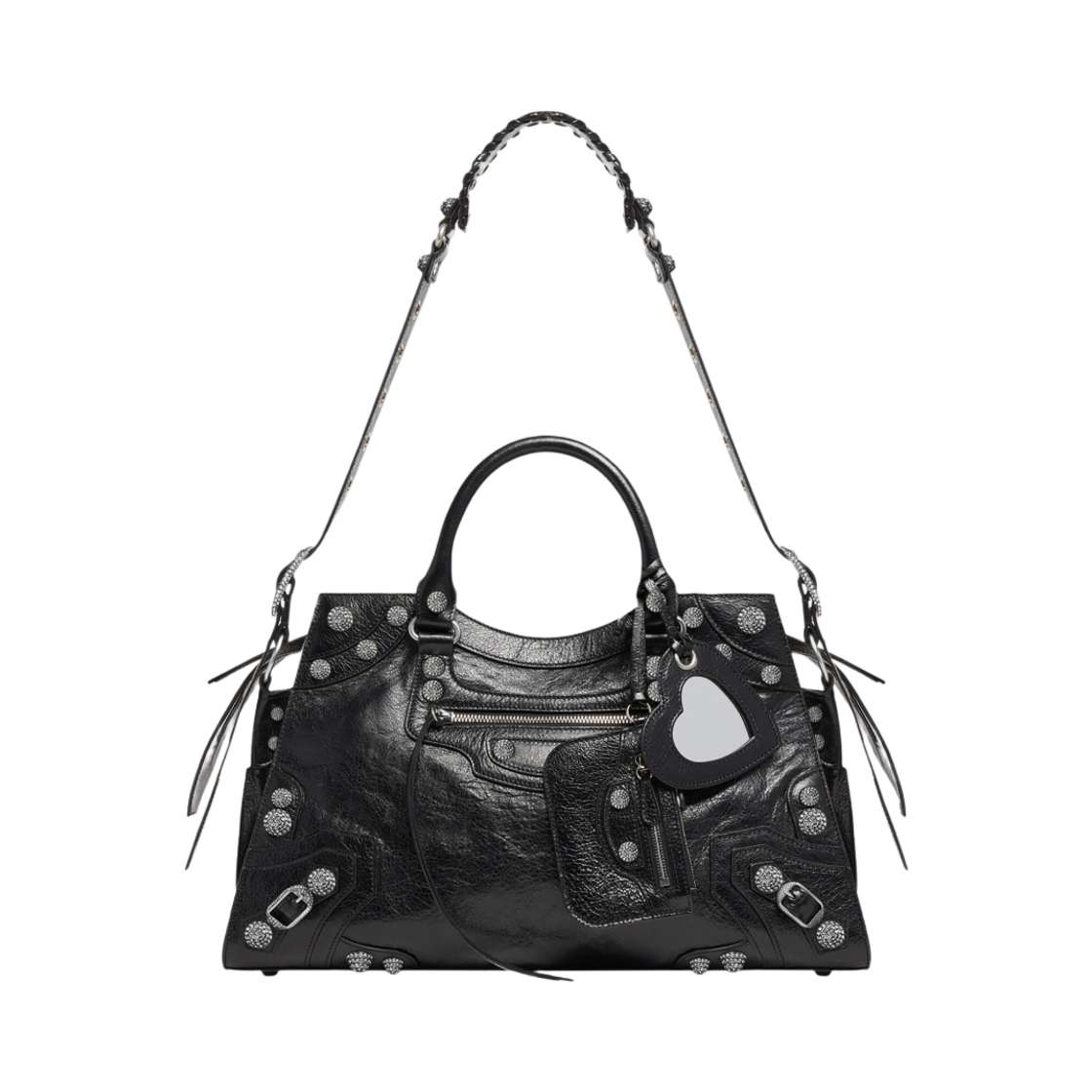 발렌시아가 네오 카골 시티 핸드백 라인스톤 블랙