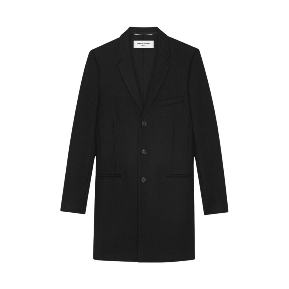 생로랑 울 포인티드 라펠 체스터필드 코트 블랙