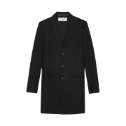 Saint Laurent Chesterfield Coat with Pointed Lapels in Wool Black