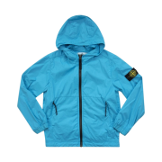 (Kids) Stone Island 40532 Stretch Nylon Canvas Garment Dyed Hooded Jacket Turquoise - 22SS