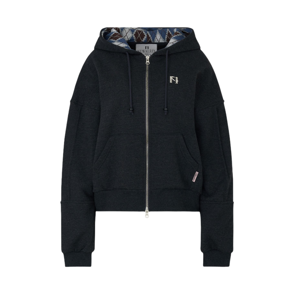 [KREAM 단독] 뉴얼린 롤리팝 체크 후드집업 멜란지 차콜([KREAM 단독] Newalrin Lollipop Check Hoodie Zip Up Melange Charcoal)