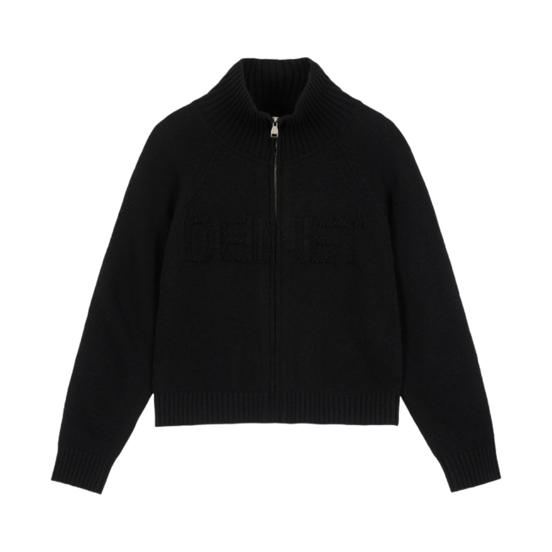 (W) 다이닛 퍼지 로고 니트 집업 블랙((W) Deinet Fuzzy Logo Knit Zip-Up in Black)