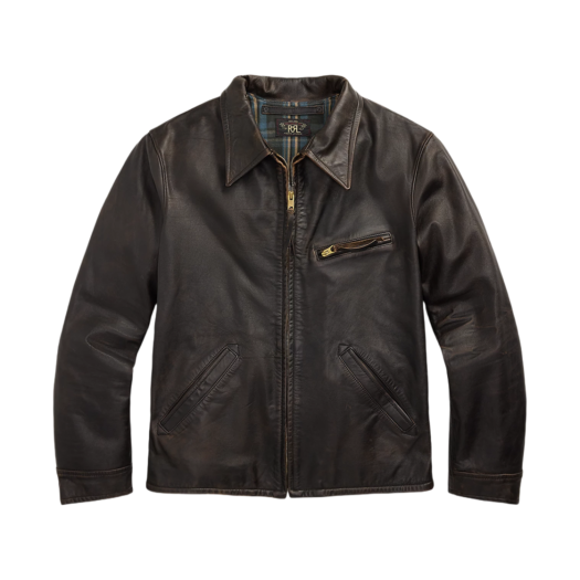 Double RL Leather Jacket Black Over Brown
