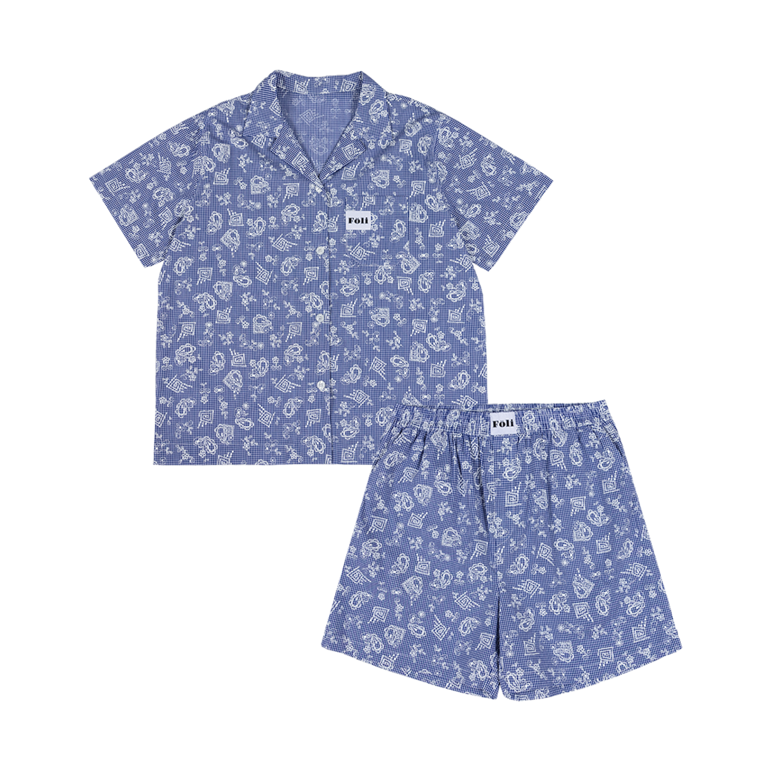 폴리 유니섹스 로맨틱 깅엄 반팔 반바지 파자마세트 블루(Foli Unisex Romantic Gingham Half Pj Set Blue)