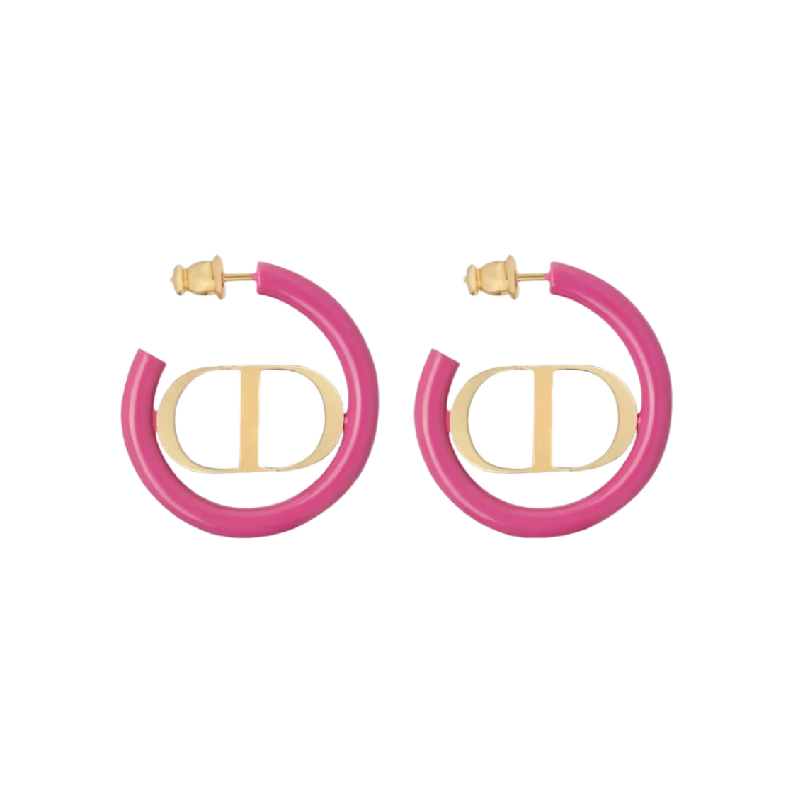(W) 디올 30 몽테뉴 이어링 골드 피니쉬 메탈 라니 핑크 래커((W) Dior 30 Montaigne Earrings Gold Finish Metal Rani Pink Lacquer) - 1