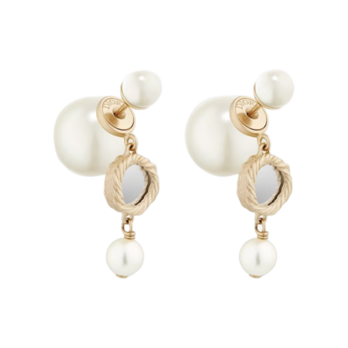 (W) 디올 트리발 이어링 골드 피니쉬 메탈 화이트 레진 펄 미러((W) Dior Tribales Earrings Gold Finish Metal White Resin Pearls Mirrors) - 1
