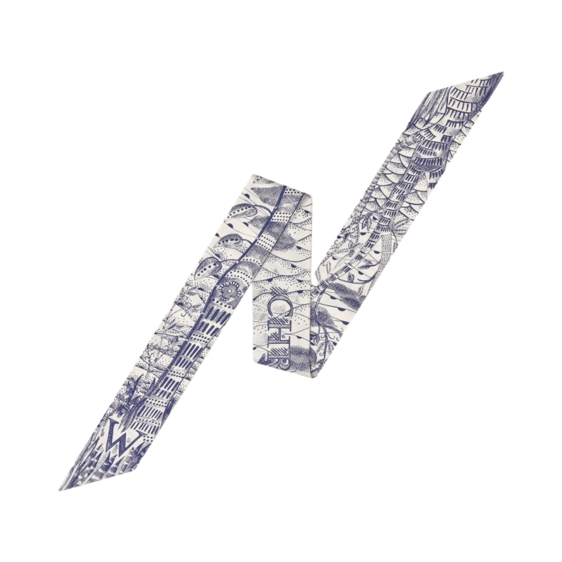 (W) 디올 ABC디올 W 왁스 미차 스카프 실크 트윌 딥 블루((W) Dior ABCDior W Wax Mitzah Scarf Silk Twill Deep Blue) - 1