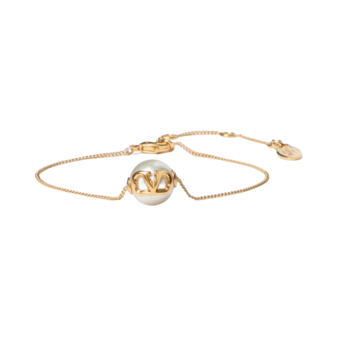 (W) 발렌티노 브이로고 시그니쳐 메탈 이미테이션 펄 브레이슬릿 골드((W) Valentino Vlogo Signature Metal and Imitation Pearl Bracelet Gold)