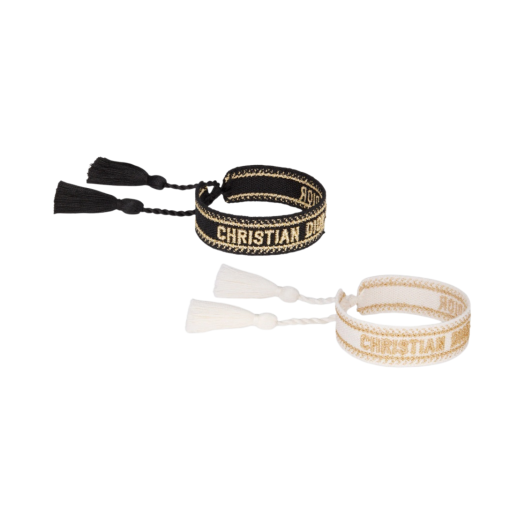 (W) Dior J'Adior Bracelet Set Black White Metallic Gold Tone Thread