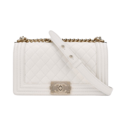 Chanel Medium Boy Chanel Handbag Grained Calfskin & Gold White
