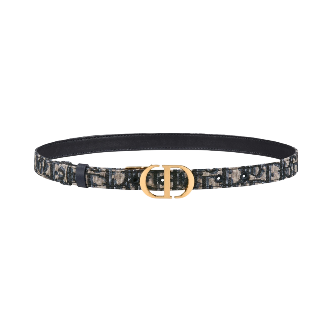 (W) 디올 30 몽테뉴 20mm 리버시블 벨트 블루 스무스 카프스킨 디올 오블리크 자카드((W) Dior 30 Montaigne 20mm Reversible Belt Blue Smooth Calfskin & Dior Oblique Jacquard) - 1