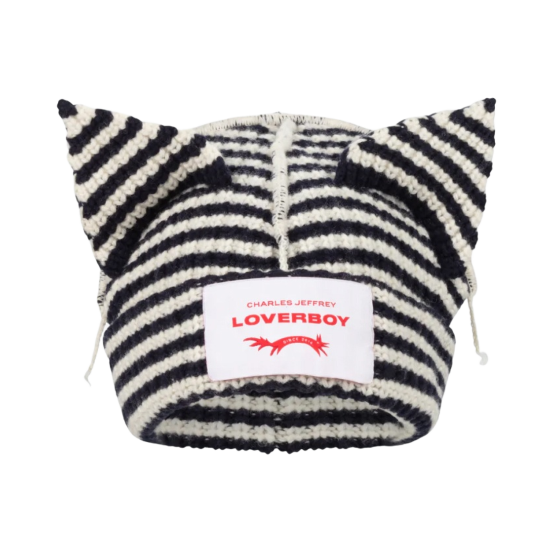CJLSS23CEB10 Charles Jeffrey Loverboy Chunky Ears Stripe Beanie Ecru Navy