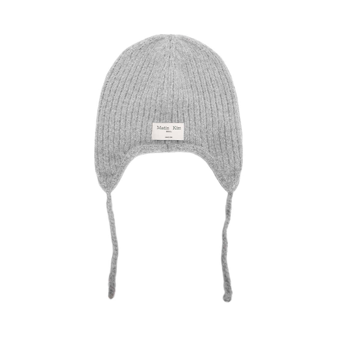 (W) 마뗑킴 라벨 포인트 케이블 이어플랩 비니 그레이((W) Matin Kim Label Point Cable Earflap Beanie Grey) - 2