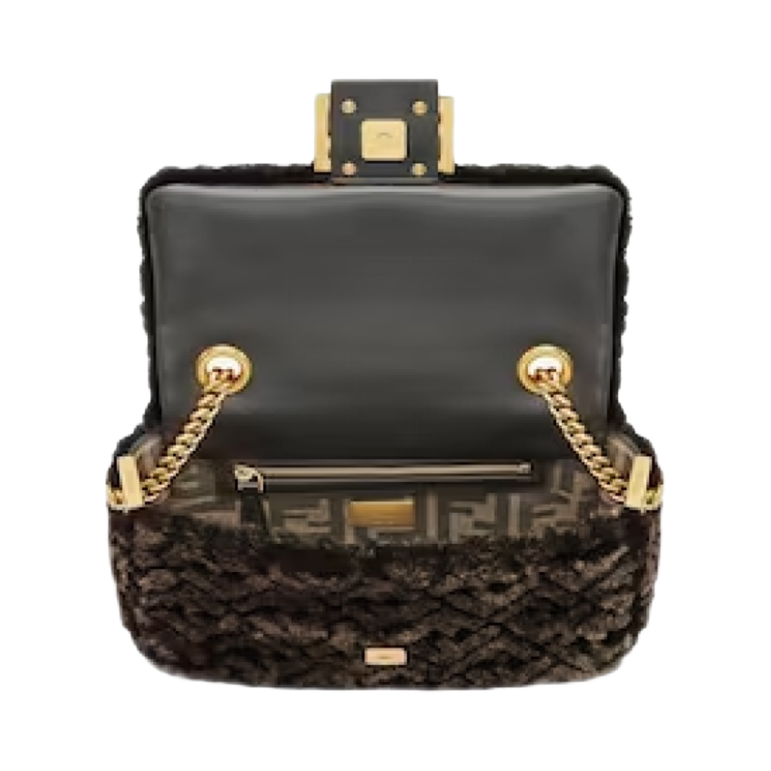펜디 FF 모티프 바게트 체인 미디 쉽스킨 백 다크 브라운(Fendi Baguette Chain Midi Sheepskin Bag with FF Motif Dark Brown) - 4