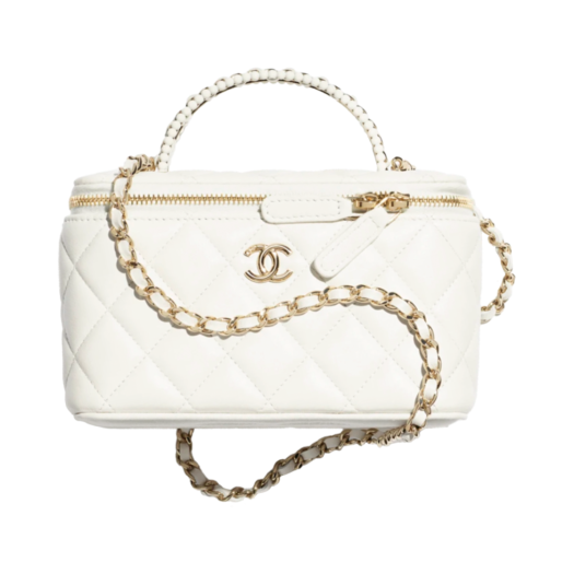 Chanel Vanity with Chain Lambskin Fantasy Pearl & Gold White (Inside Mirror)