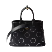 Prada Prada Buckle Medium Leather Bag with Appliques Black