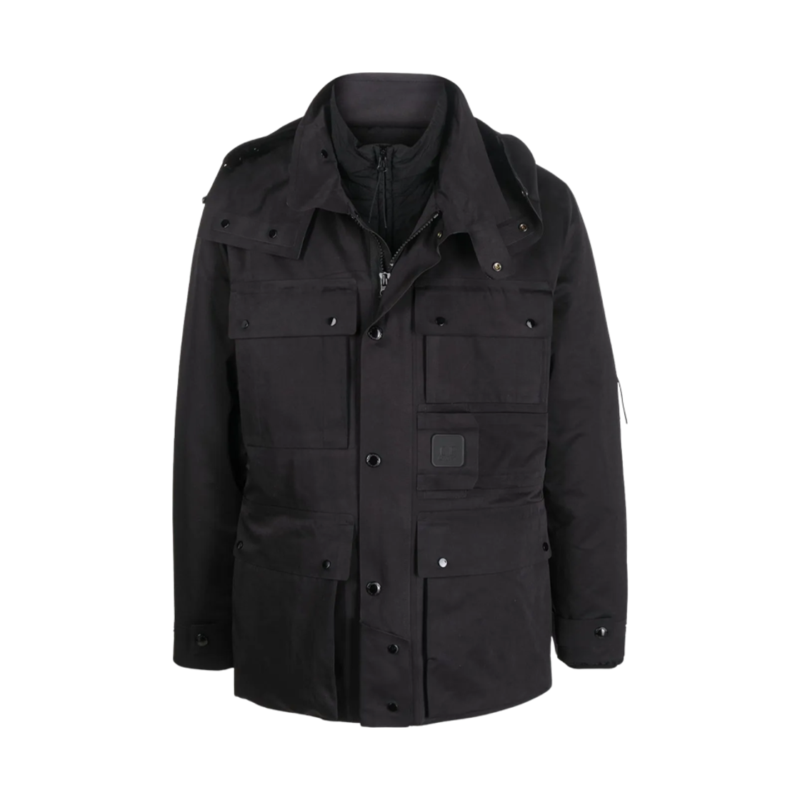 13CMOW030A006258A999 C.P. Company Velcro Logo Patch Down Hooded Jacket Black - 22FW