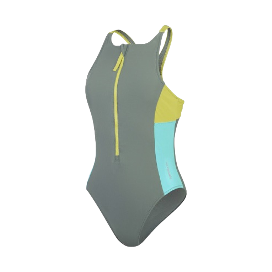 8-00442116002 (W) Speedo Colorblock Front Zip One Piece Green - Asian Fit