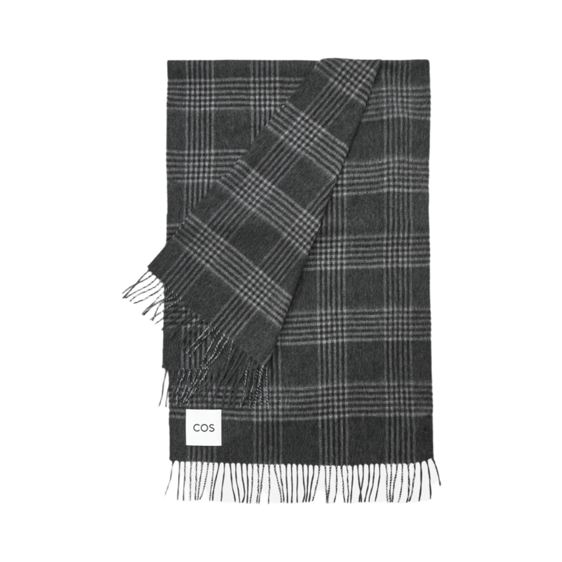 코스 울 캐시미어 블렌드 프린지 머플러 그레이 체크(COS Wool Cashmere Blend Fringed Muffler Grey Checked)