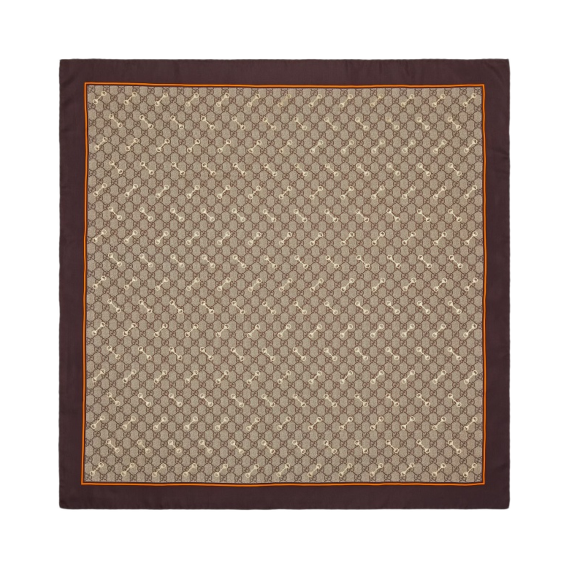 (W) 구찌 GG 프린트 홀스빗 실크 스카프 베이지 에보니((W) Gucci GG Print with Horsebits Silk Scarf Beige Ebony) - 1