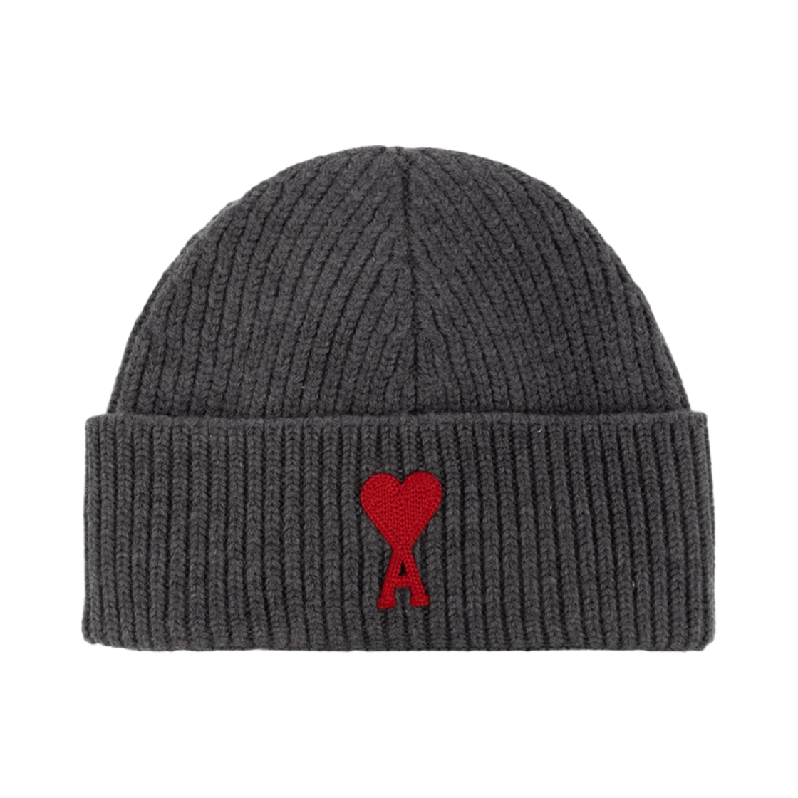 아미 스몰 하트 로고 비니 헤더 그레이 레드