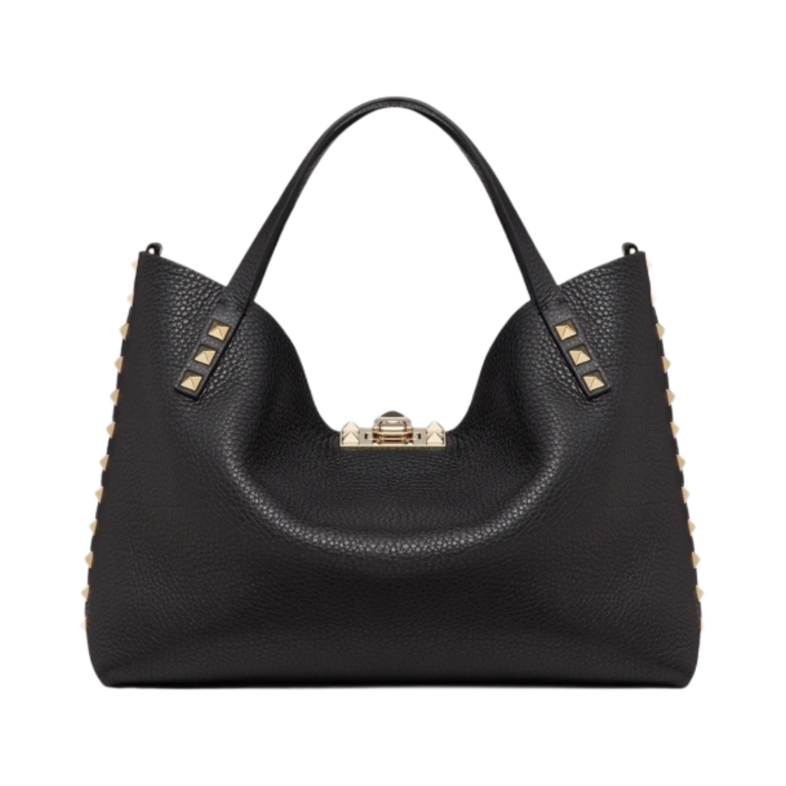 발렌티노 콘트라스팅 라이닝 스몰 그레이니 카프스킨 락스터드 백 블랙 로즈 쿼츠(Valentino Small Grainy Calfskin Rockstud Bag with Contrasting Lining Black Rose Quartz) - 3