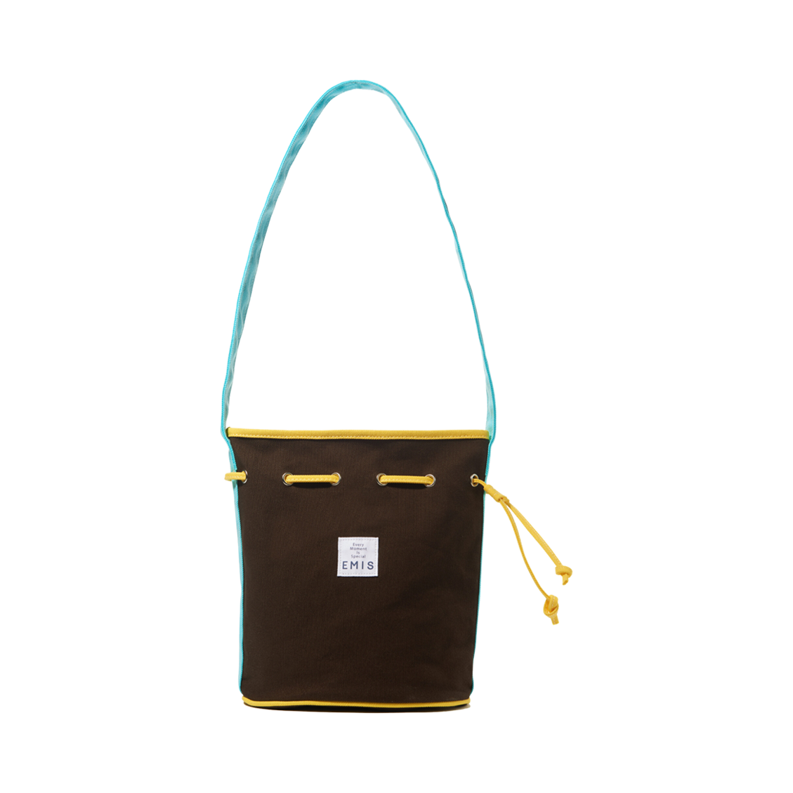 이미스 캔버스 스트링 버킷백 다크 브라운 스카이블루(Emis Canvas String Bucket Bag Darkbrown Skyblue) - 1