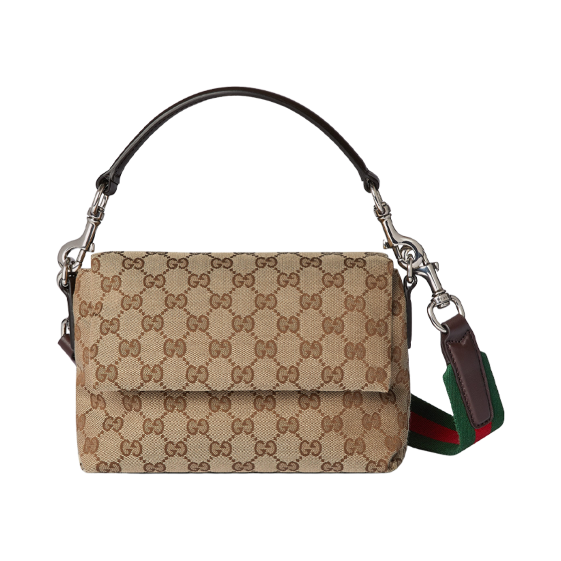 821617-FAEHA-9794 Gucci Small GG Crossbody Bag with Web Beige Dark Brown