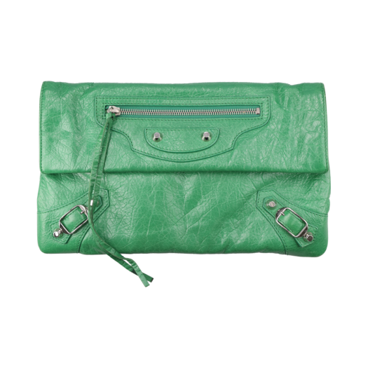 438768 Balenciaga Apple Green Leather Envelope Clutch