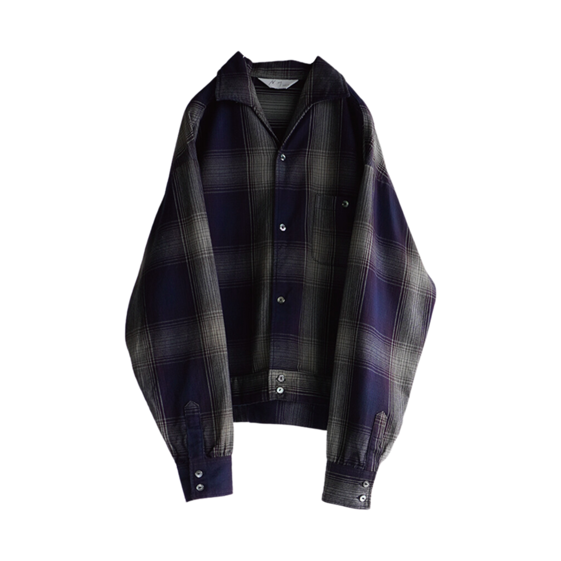 ANC-SH23 Ancellm Flannel Check Short Shirt Jacket Gray Burgundy