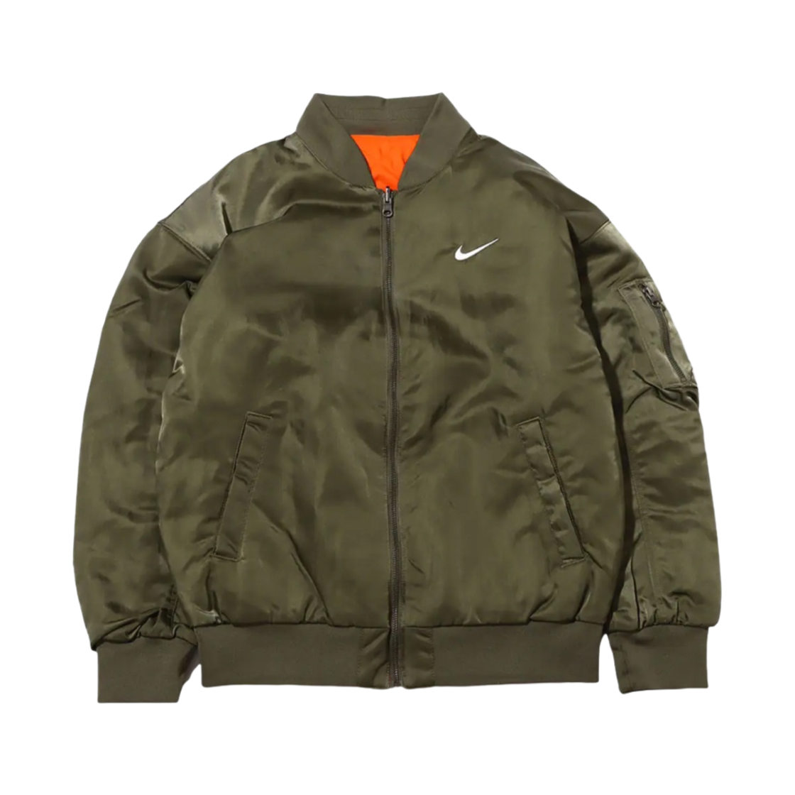 (W) 나이키 NSW 리버시블 바시티 봄버 자켓 올리브 - 아시아((W) Nike NSW Reversible Varsity Bomber Jacket Olive - Asia)