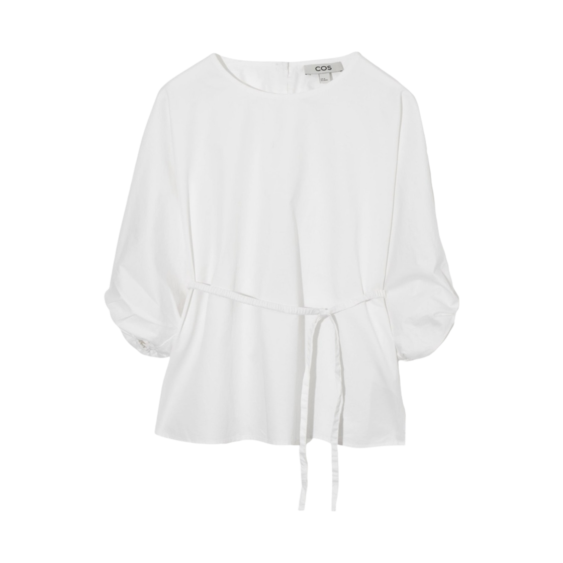 (W) 코스 벨티드 퍼프 슬리브 블라우스 화이트((W) COS Belted Puff Sleeve Blouse White)