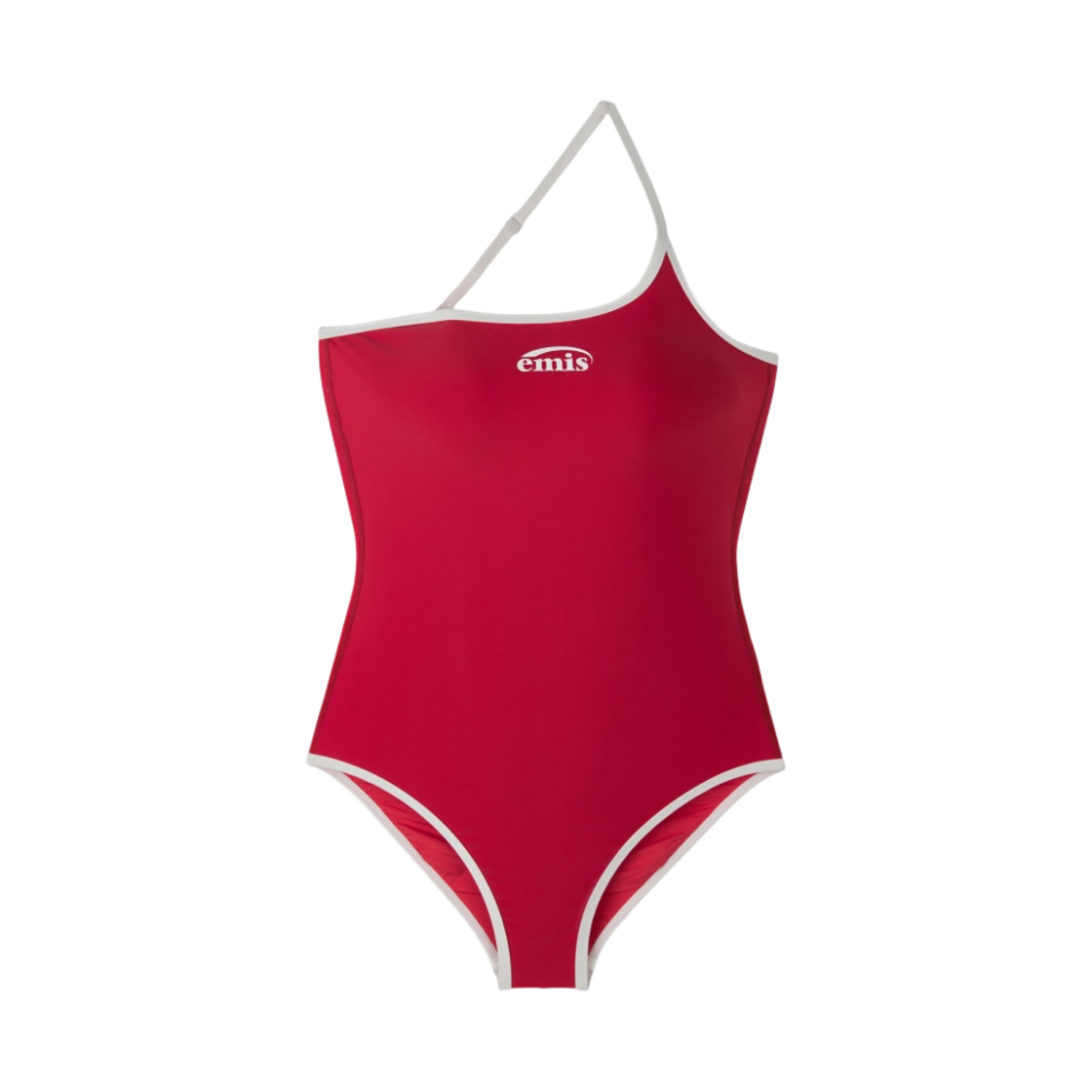 (W) 이미스 로고 원 숄더 스윔수트 레드((W) Emis Logo One Shoulder Swimsuit Red)
