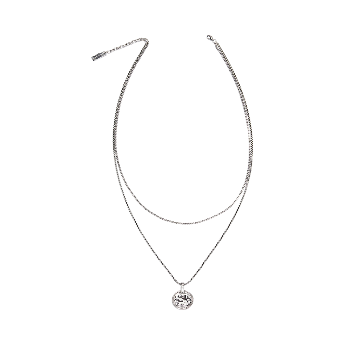 C4-016 Portrait Report Logo Coin Pandant 2way Chain Necklace Silver