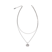Portrait Report Logo Coin Pandant 2way Chain Necklace Silver