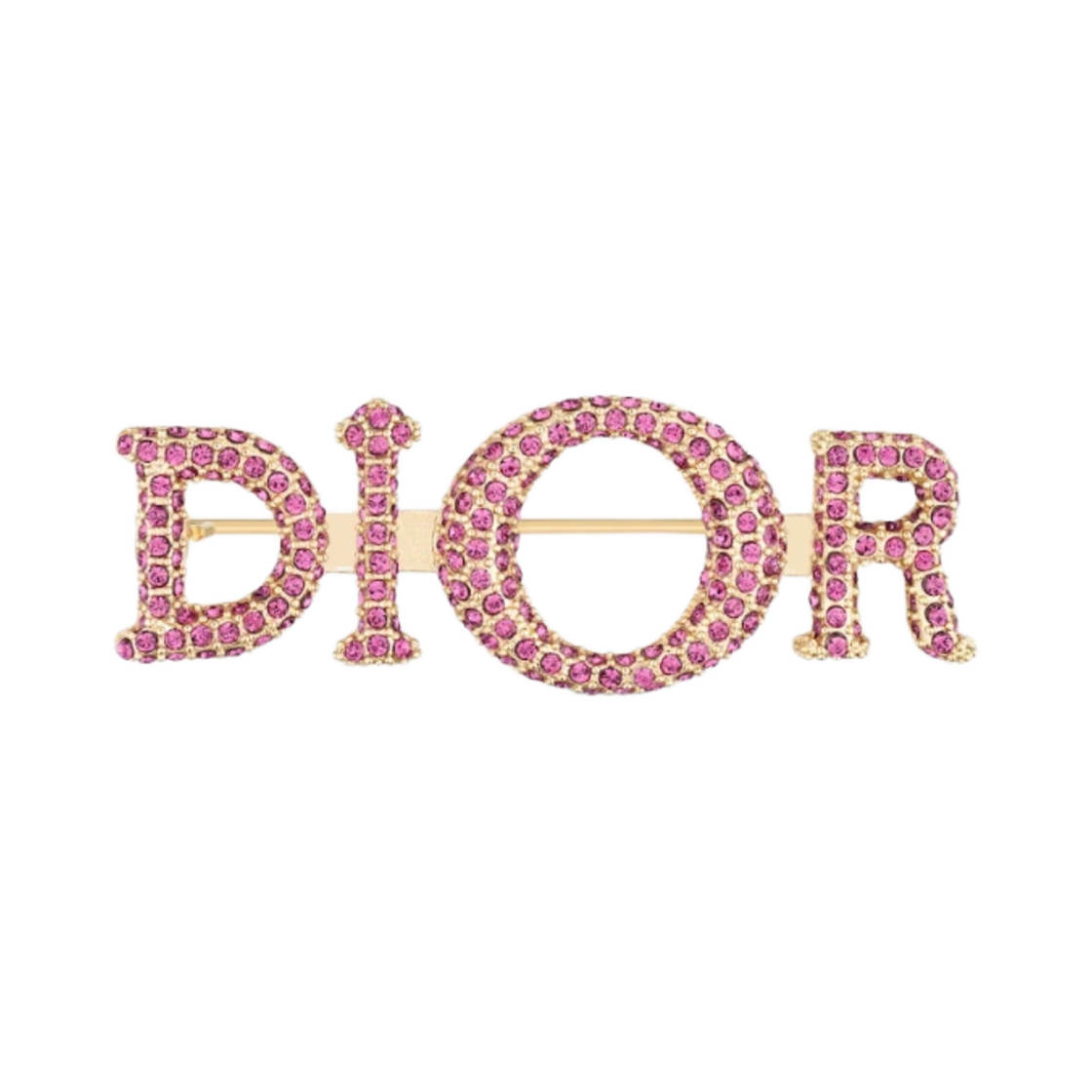 (W) 디올 레이디 디올 브로치 골드 피니쉬 메탈 푸시아 크리스탈((W) Dior Lady Dior Brooch Gold Finish Metal Fuchsia Crystals) - 1