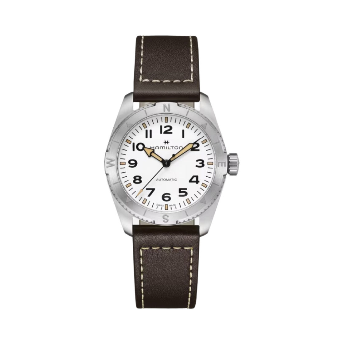 해밀턴 카키 필드 익스페디션 오토 37mm 스테인리스 스틸 카우 레더 화이트
