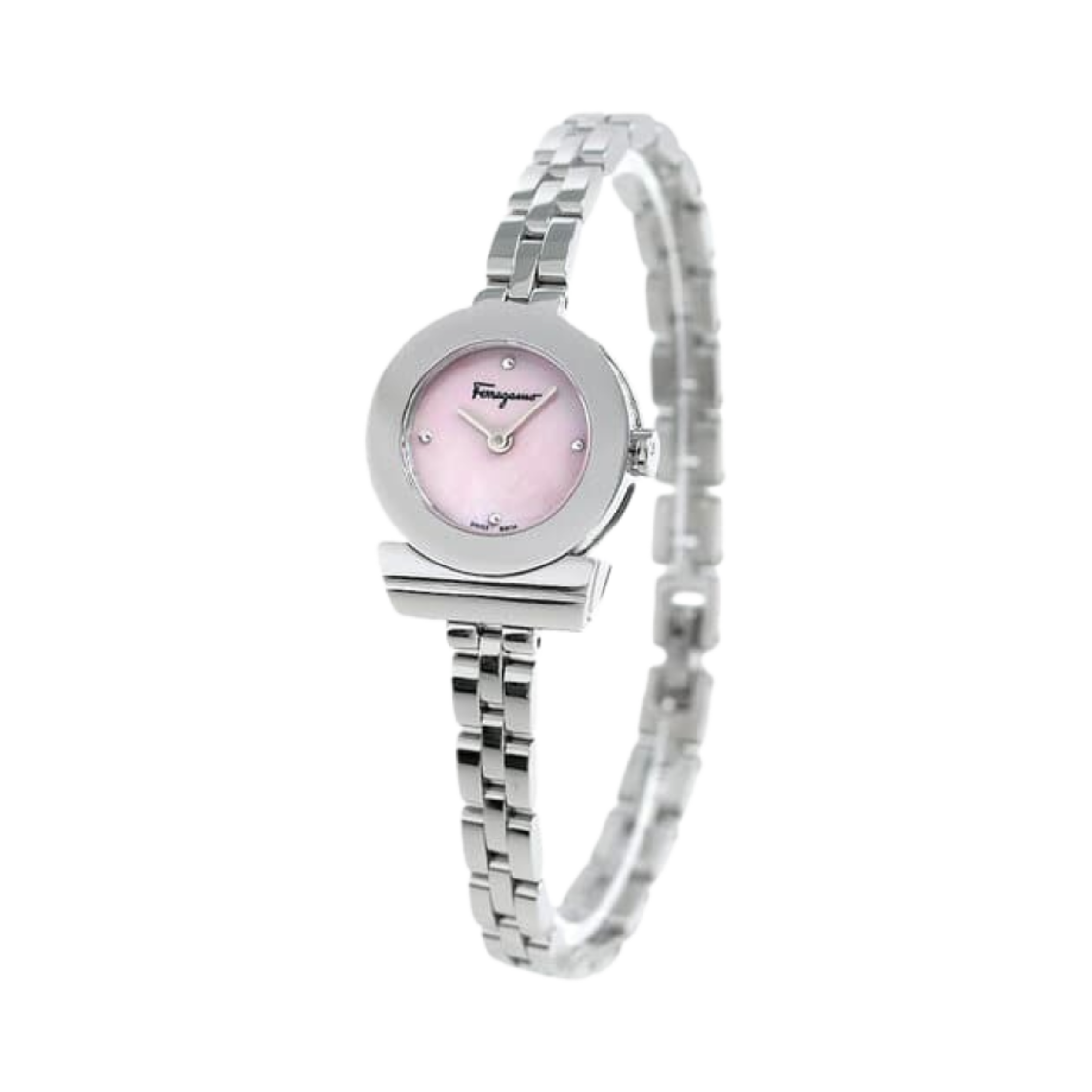 (W) 페라가모 간치니 쿼츠 22.5mm 핑크 펄 스테인리스 스틸((W) Ferragamo Gancini Quartz 22.5mm Pink Pearl Stainless Steel)