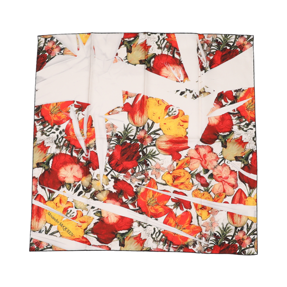7802033001Q9274 (W) Alexander McQueen Floral Skull Scarf Ivory Red