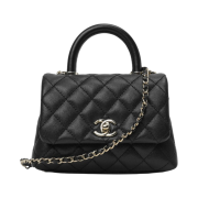 Chanel Mini Flap Bag with Top Handle Grained Calfskin & Gold Black