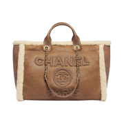 Chanel Large Shopping Bag Shearling Lambskin & Gold Brown Beige