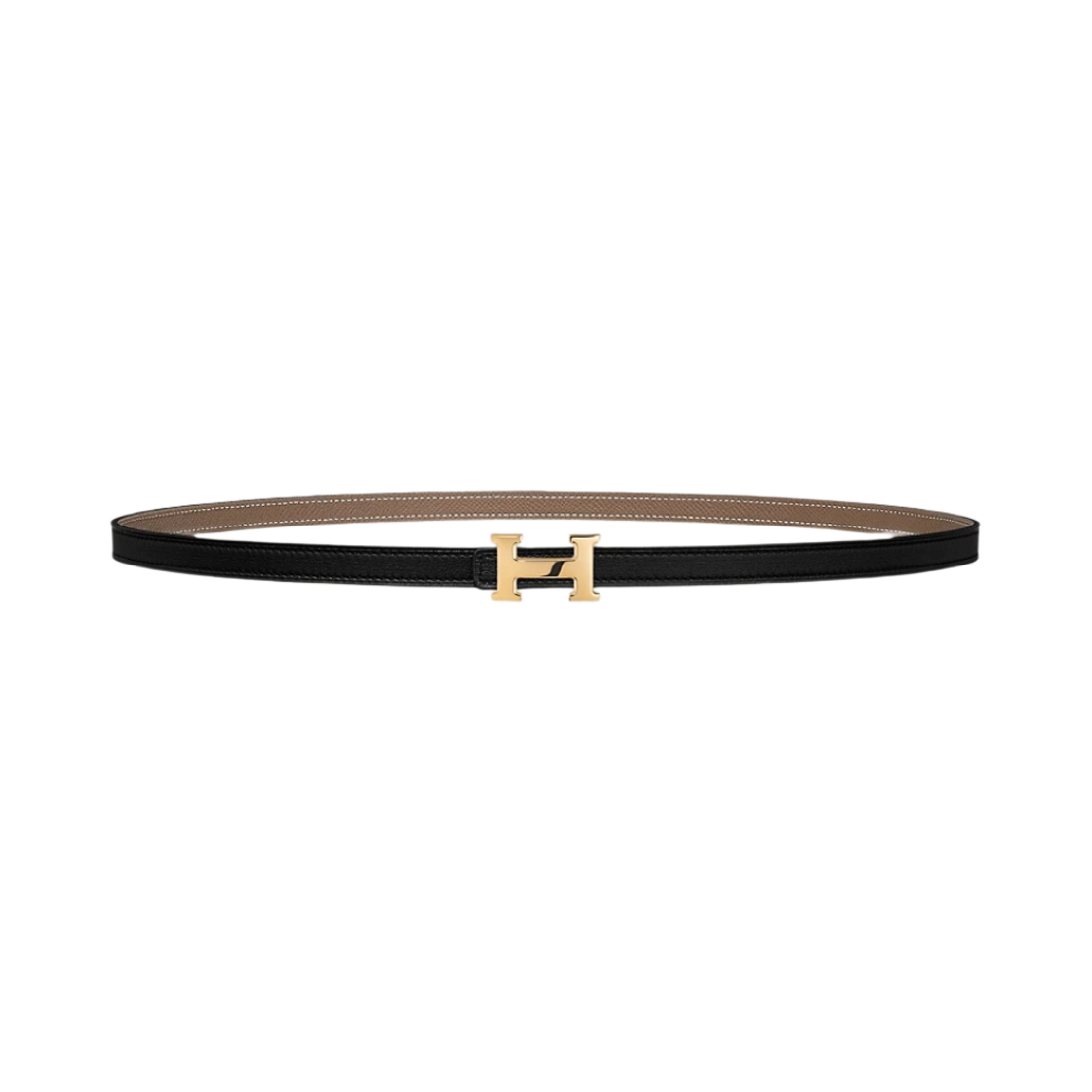 H010614UC06/H065538CABD (W) Hermes Mini H Belt Buckle & Reversible Leather Strap 13mm & Gold Noir Etoupe