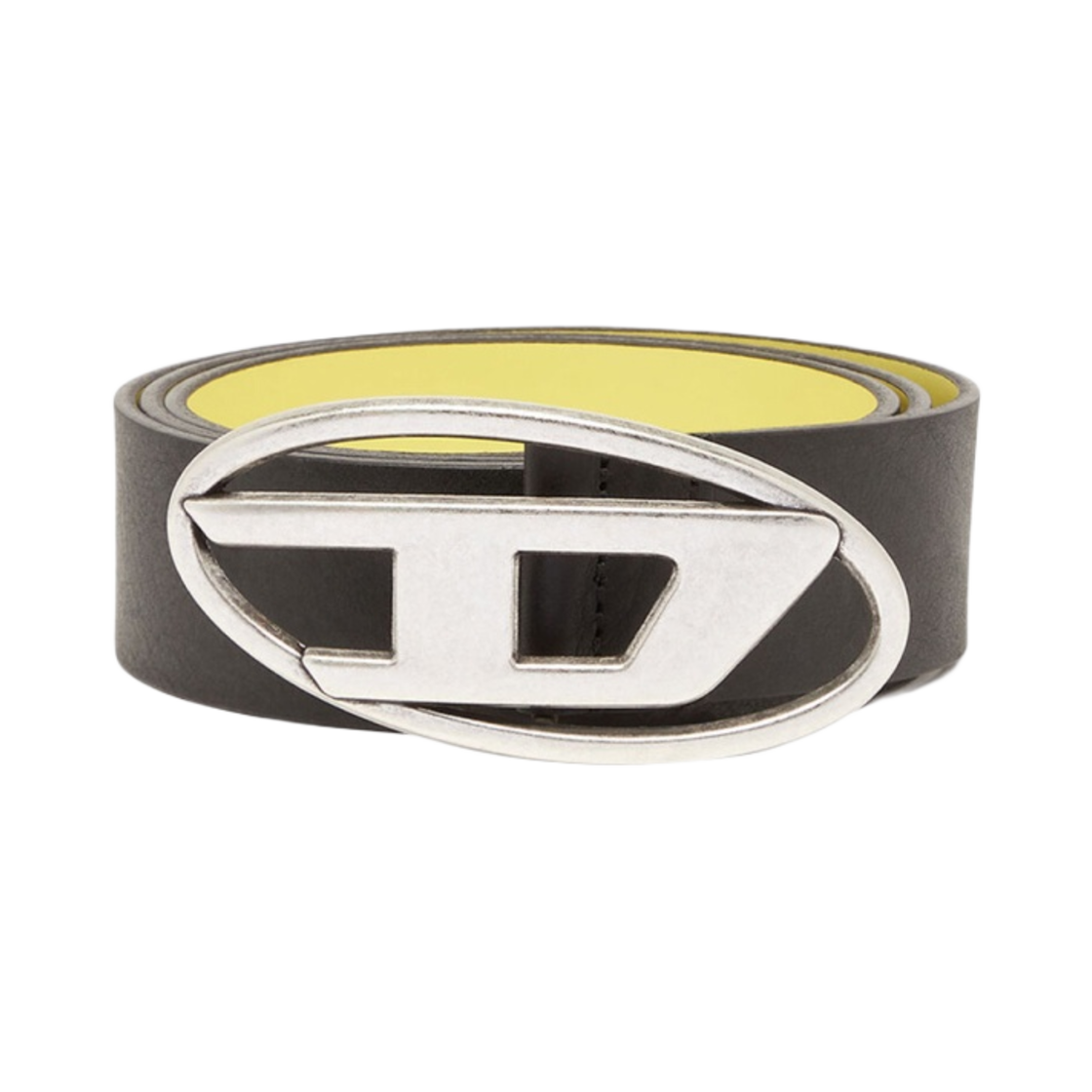 디젤 B-1DR D 로고 버클 리버시블 레더 벨트 블랙 옐로우(Diesel B-1DR Reversible Leather Belt with D Logo Buckle Black Yellow) - 1