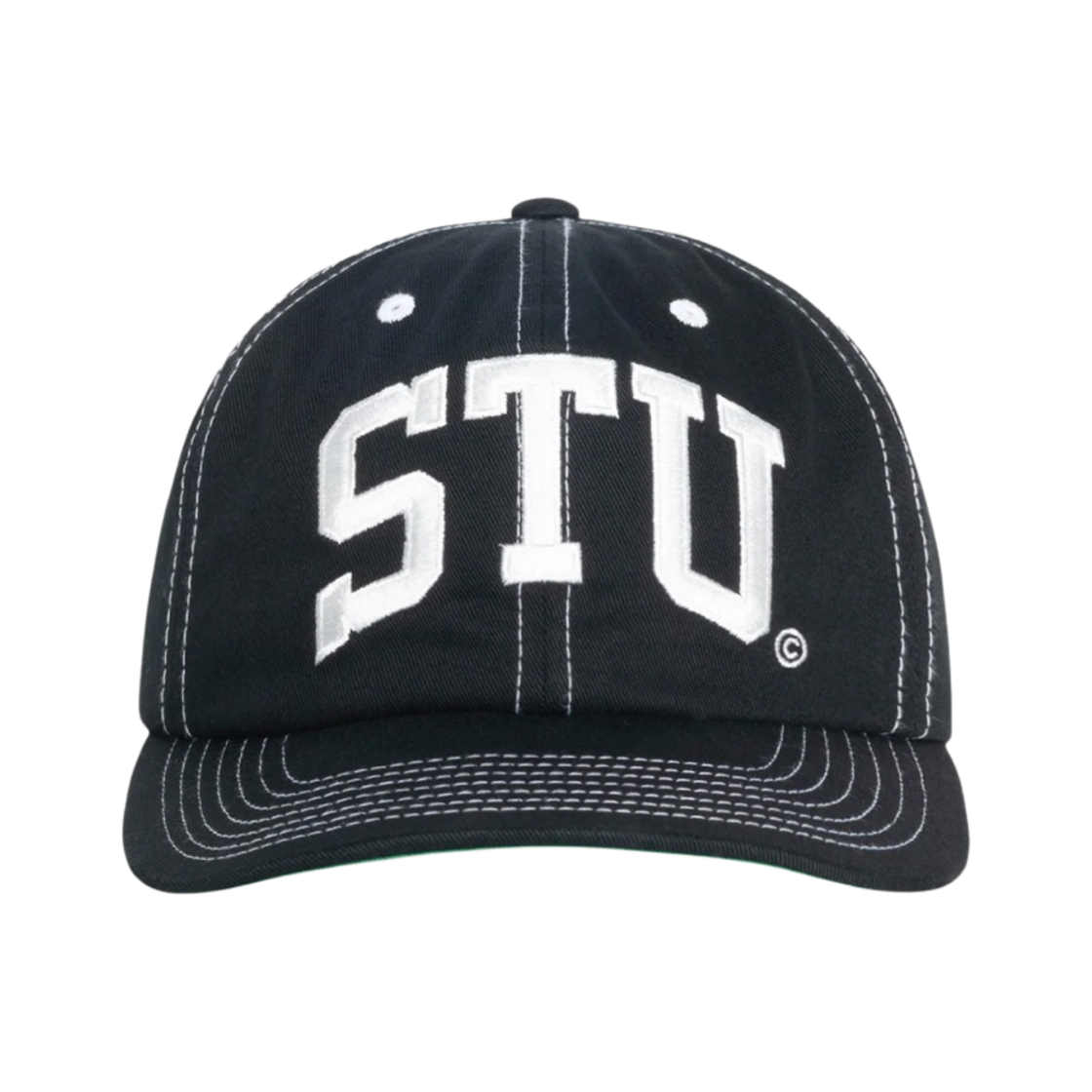 스투시 미드 뎁스 스투 아치 스트랩백 캡 트루 블랙(Stussy Mid-Depth Stu Arch Strapback Cap True Black)