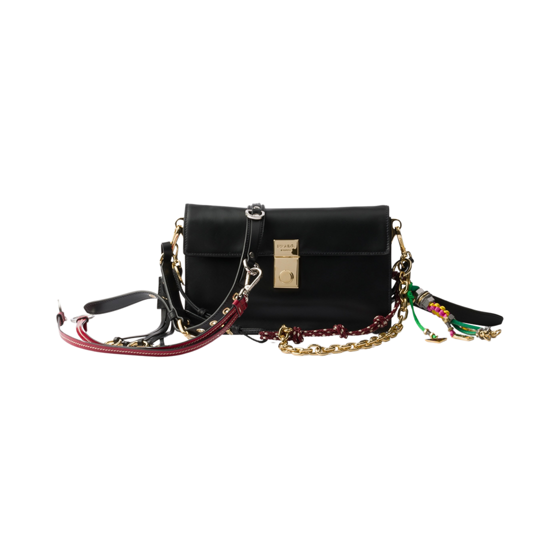 1BD379-2C6A-F0002 Prada Soft Sound Small Leather Shoulder Bag with Charms Black